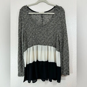 Entro Tri Color Tunic Top Black Ruffle Boho Festival Style 1806 Women’s Medium